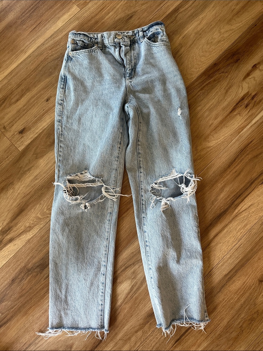 Garage Distressed Light Blue Straight Leg Jeans